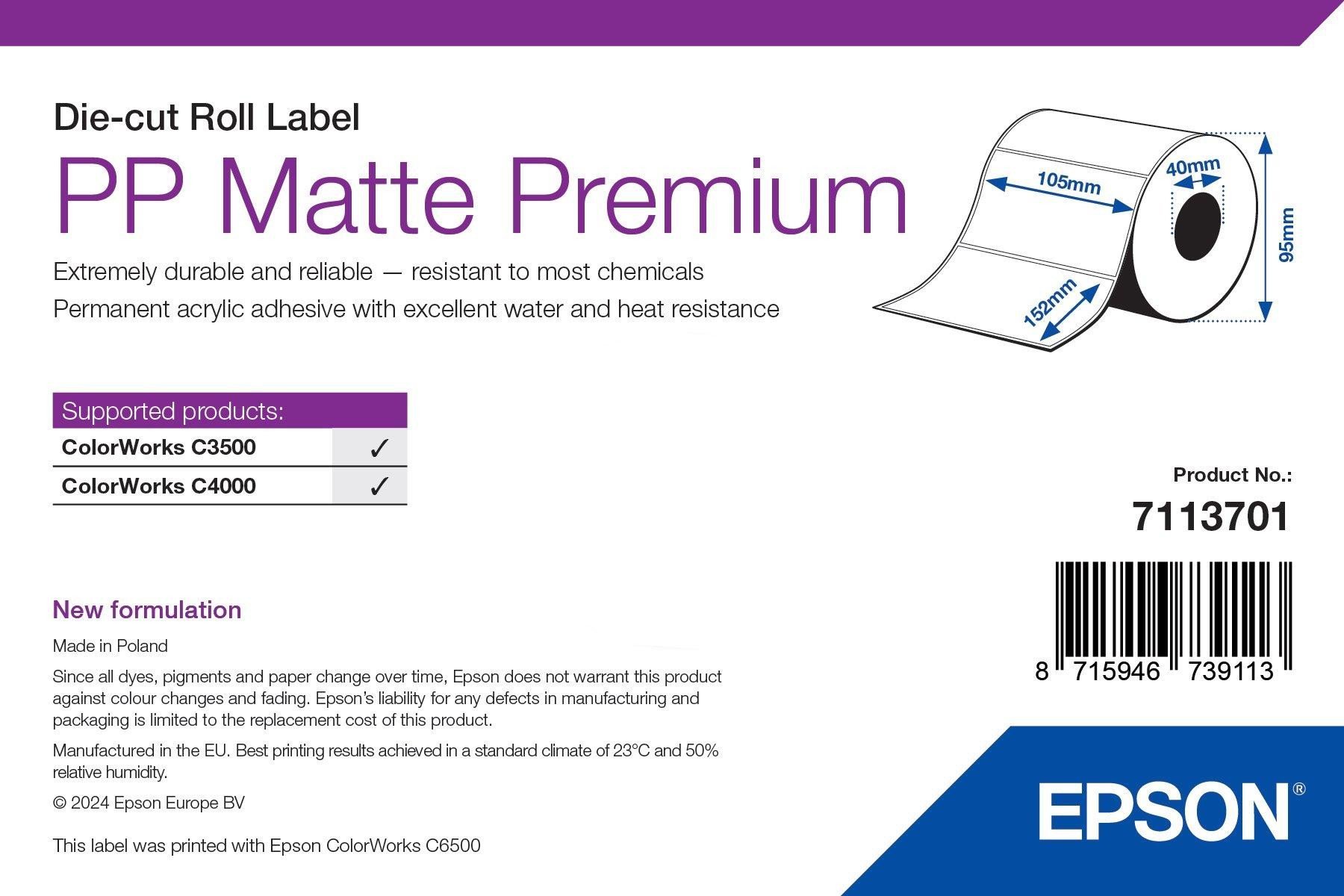 PP MATTE LABEL PREMIUM DIE-CUT/ROLL 105MM X 152MM 185 LABELS
