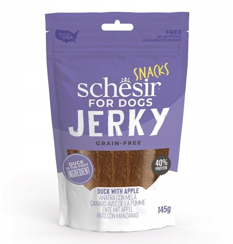 Jerky, przysmak, dla psów, kaczka z jabłkiem suszona, 145 g, saszetka