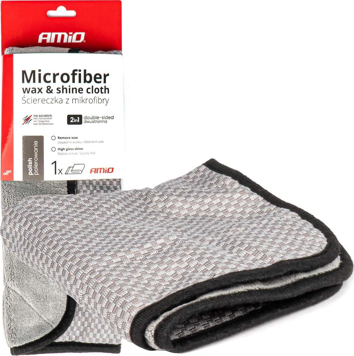 AMiO Mikrofibra ścierka 2w1 do polerowania i nabłyszczania samochodu 40x40 cm 600 g amio-03976