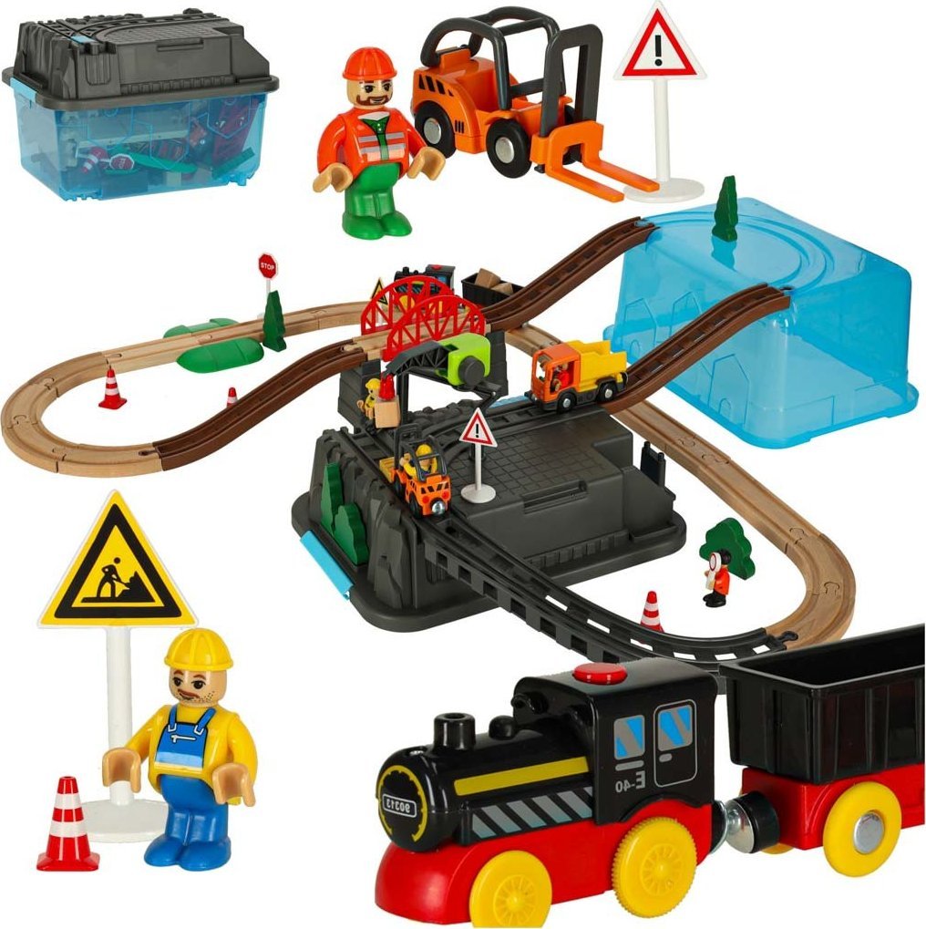 Kolejka tor samochodowy pociąg plac budowy 55 elementów