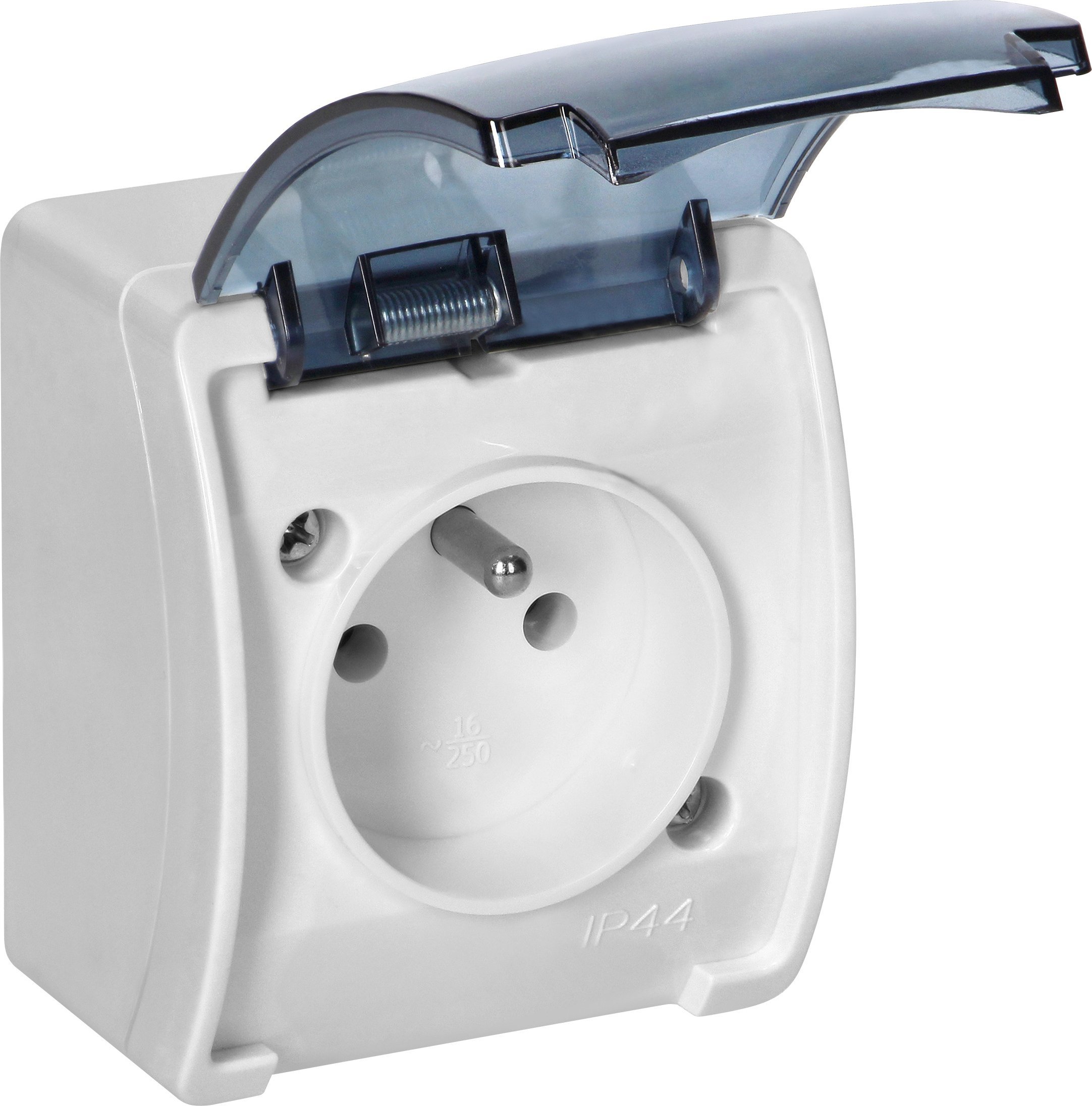 Orno Gniazdo pojedyncze 2P+Z AQUATIC, IP44, białe dymione