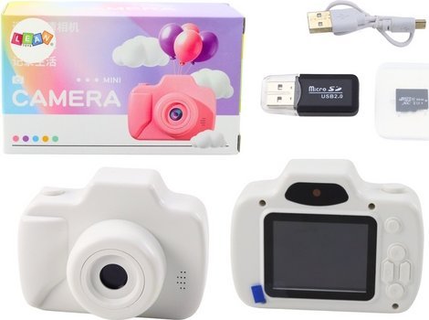 LeanToys Aparat Dla Dzieci Zdjęcia Nagrywanie Gry Karta Pamięci 64GB Biały
