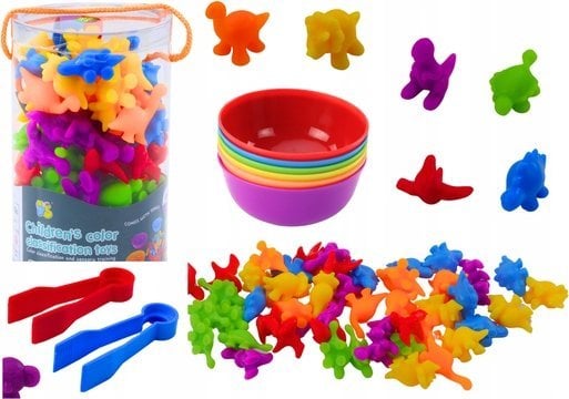LeanToys Zestaw Sorter Edukacyjny Nauka Kolorów Liczenia Dinozaury 48 El