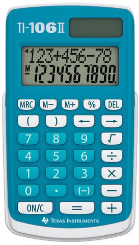 Kalkulator Texas Instruments TI 106-II, Pocket, Basic, 2 lines, Battery/Solar, Blue, White