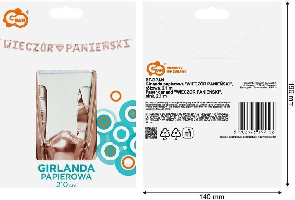 Girlanda papierowa Wieczór panieński różowa 1,8m