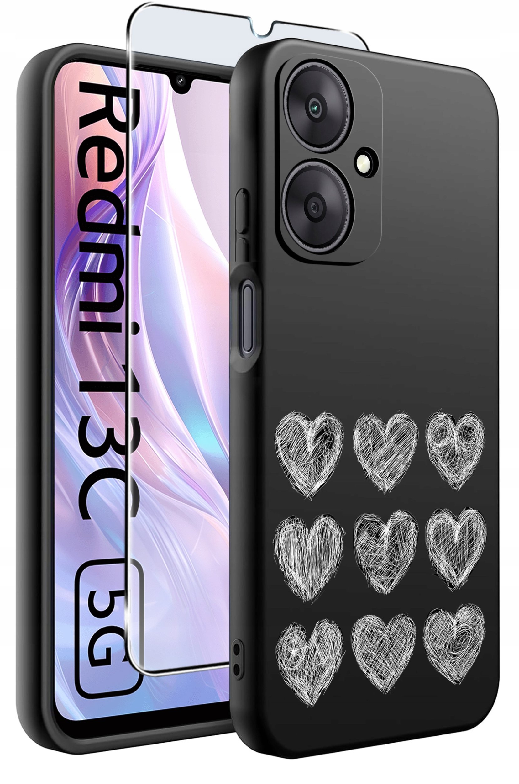 ETUI do Xiaomi Redmi 13C 5G WZORY |SILIKONOWE MATT CASE +SZKŁO HARTOWANE 9H