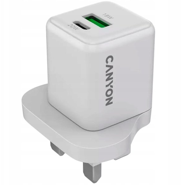 CANYON Ładowarka sieciowa CU20AC GaN 20W 1xPD 1xQC UK Biała