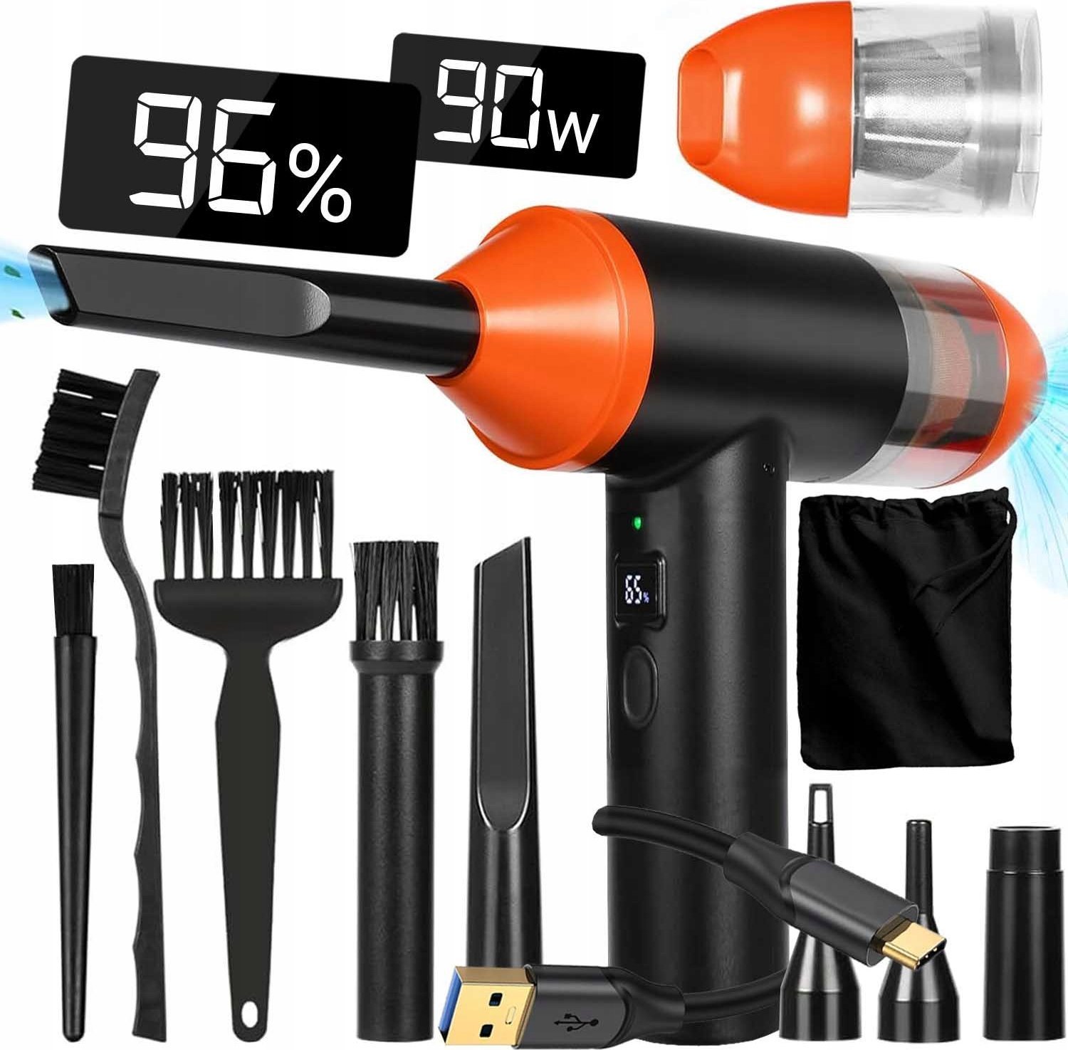 ODKURZACZ/DMUCHAWA RĘCZNY BEZPRZEWODOWY CAR/HOME 90W USB-C 2w1 LTC