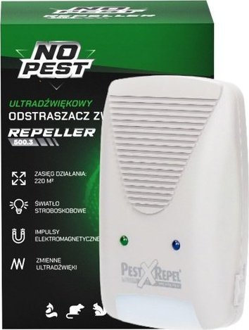NO PEST Odstraszacz na Kuny 500.3 Ultradźwiękowe Urządzenie do Odstraszania Kun Łasic Myszy Szczurów Gryzoni Psów Kotów