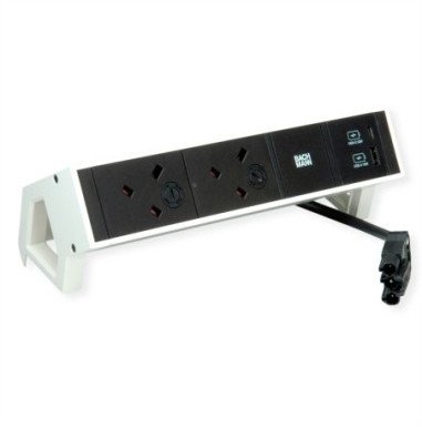 BACHMANN DESK2 2xUK 1xUSB A/C 22W, 0,2m GST18 RAL9010 Wielka Brytania