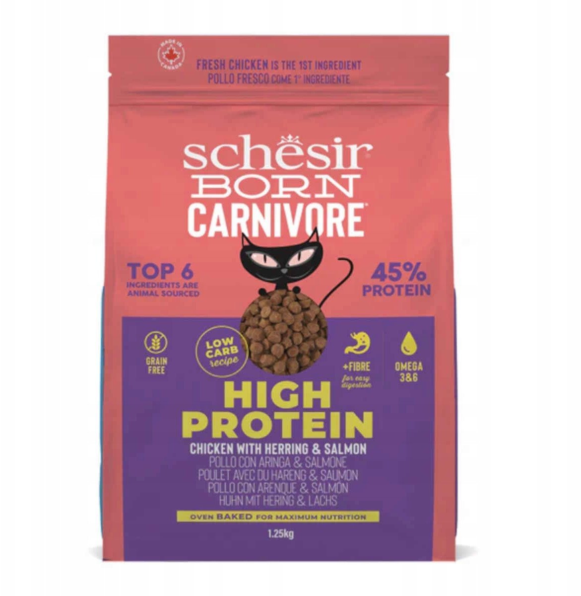 Born Carnivore, karma sucha, dla kot�w doros�ych, kurczak i �led�, 1,25 g, worek