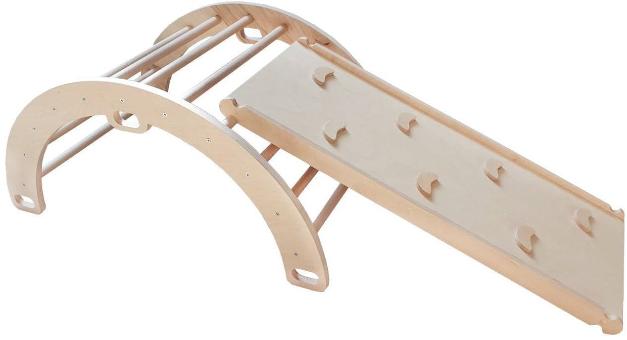 Domowy plac zabaw Sweet Plus drewno | Montessori | bujak + zjeżdżalnia 2w1