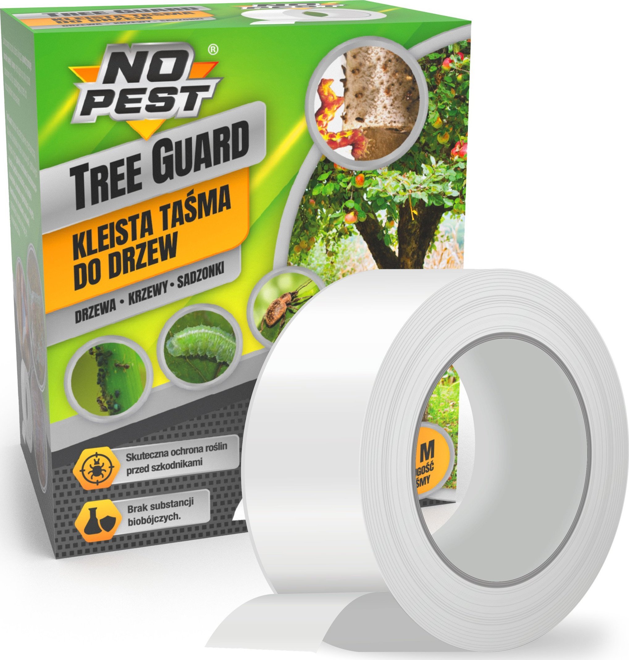 NO PEST Lep do Drzew 5m Tree Guard Kleista Taśma Lep Pułapka na Gąsienice Mrówki Mszyce Piędziki i Inne Szkodniki Roślin