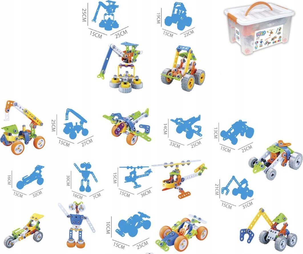 Klocki Elastyczne, Konstrukcyjne 167 El. Samochód, Auto, Helikopter, Samolot, Robot Do Rozkręcania I Skręcania 10w1