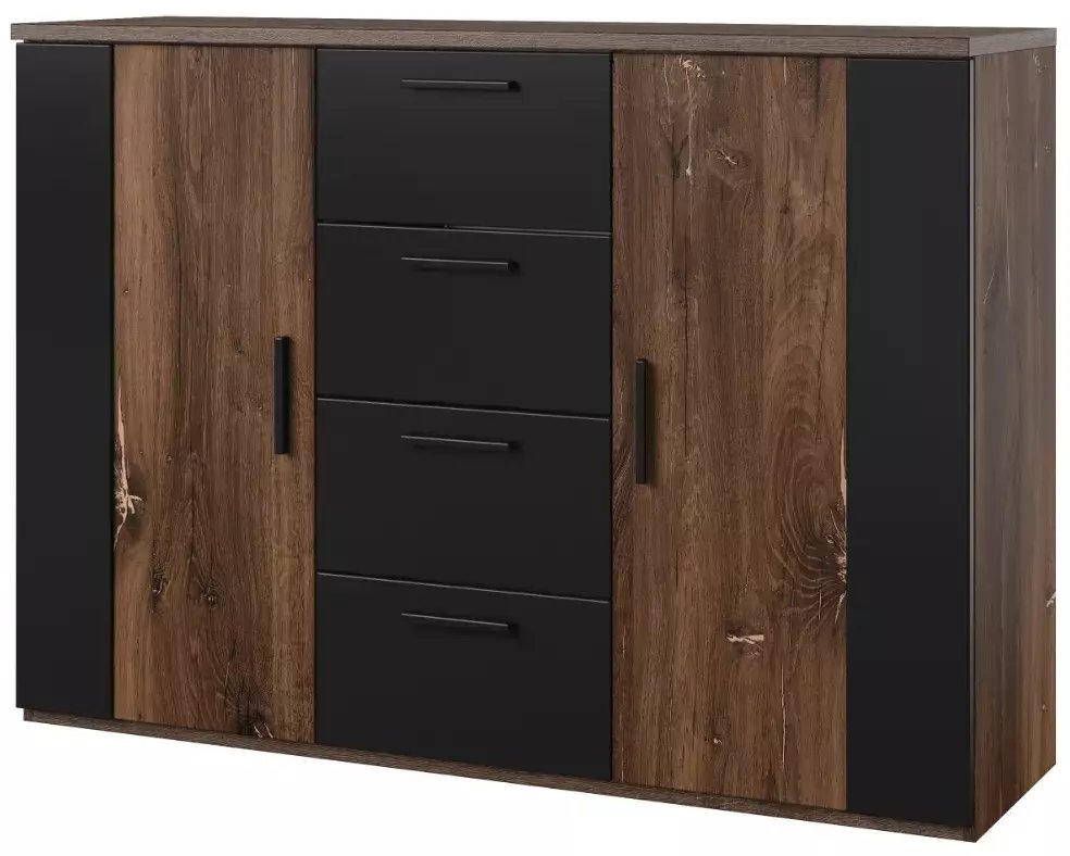 Komoda SIGMA 2D4S 132cm dąb flagstaff miedziany/czarny mat z szufladami HELVETIA