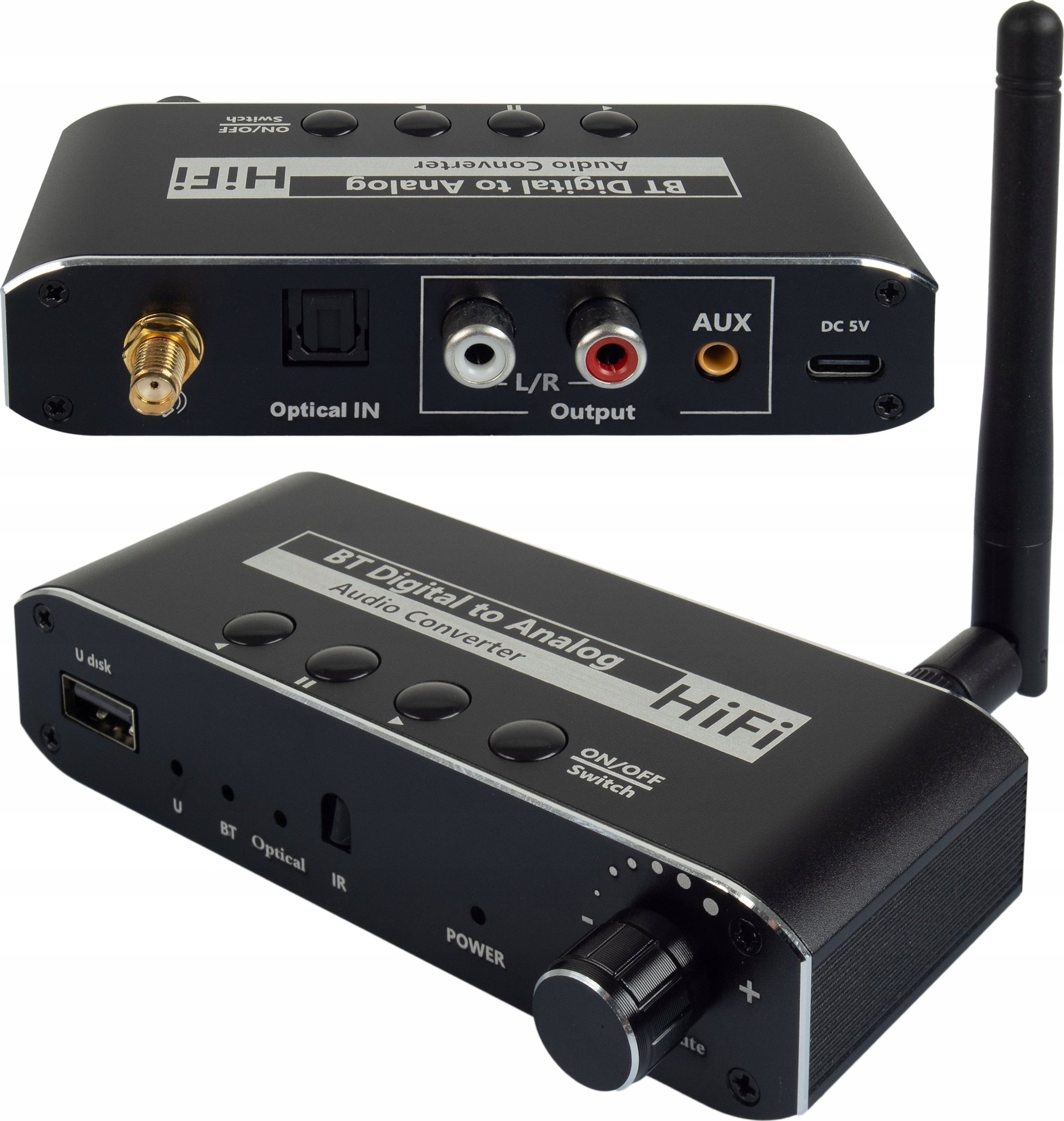 System przekazu sygnału AV Pawonik ODBIORNIK BLUETOOTH 5.0 KONWERTER AUDIO DAC TOSLINK 2X CINCH AUX BT + USB