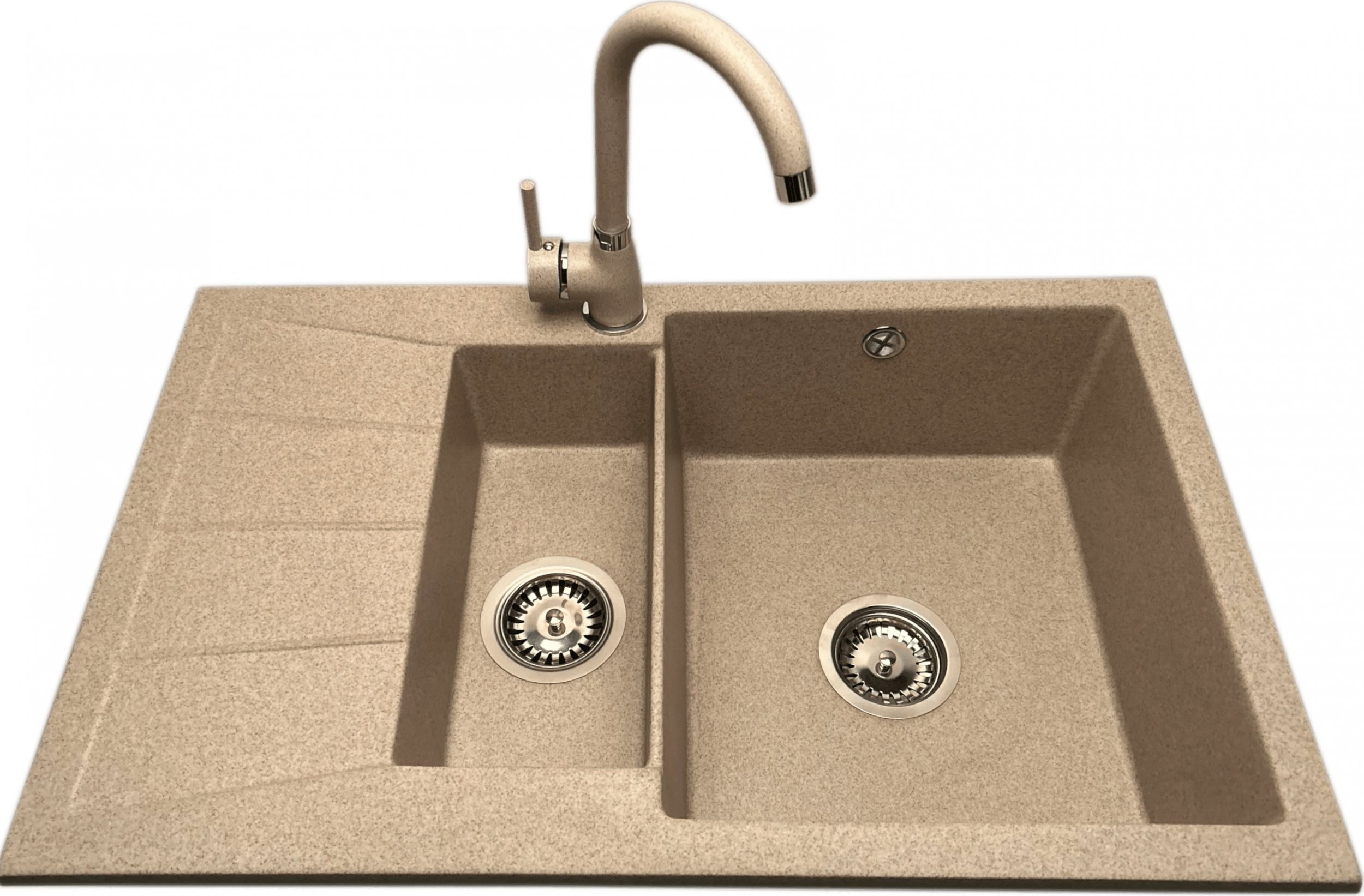 Zlewozmywak PREHNIT Zlewozmywak 1,5 komorowy z ociekaczem MILOS beż z lewym ociekaczem + bateria NOON