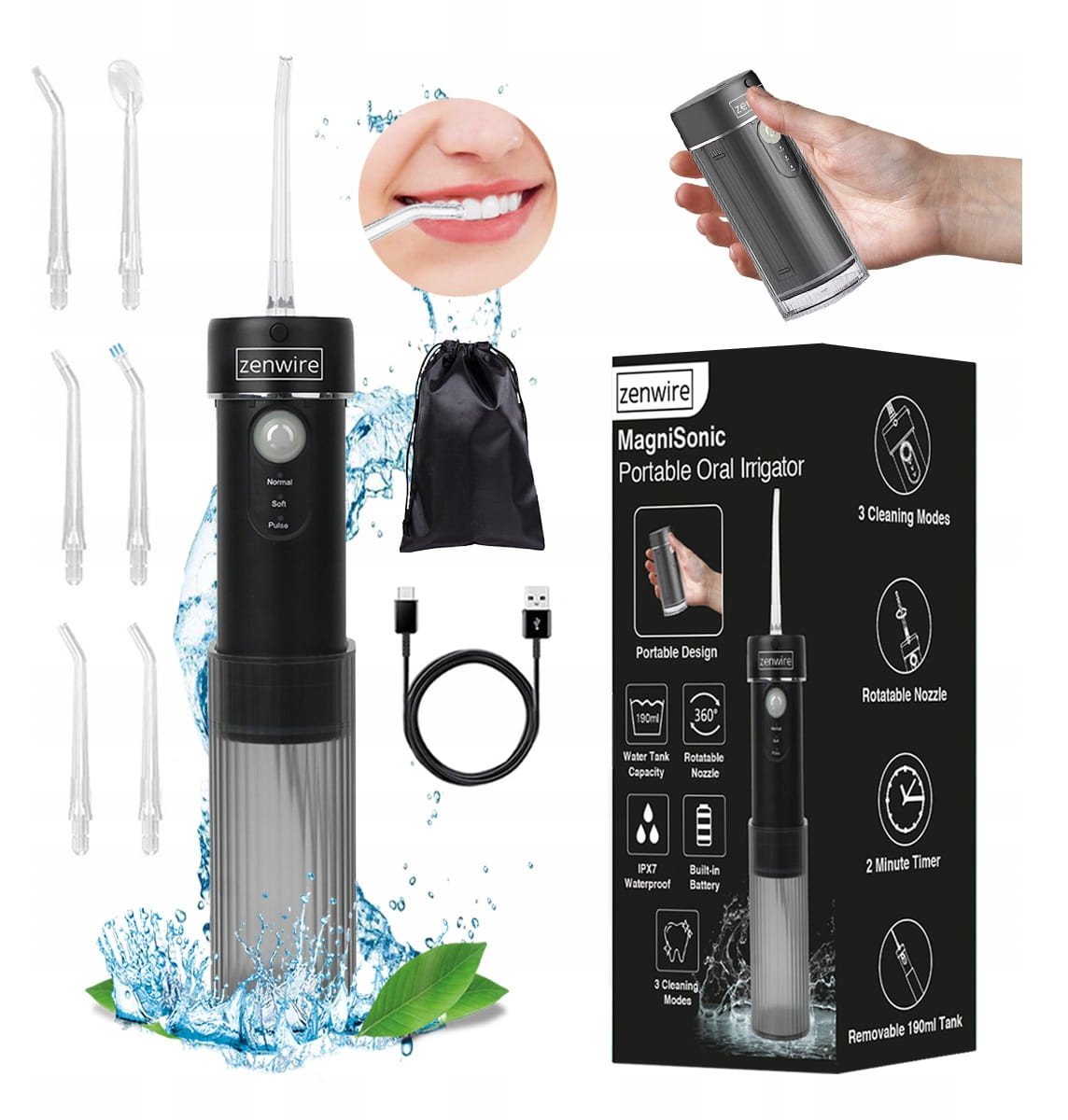 Irygator Przenośny Bezprzewodowy Dentystyczny do Zębów Jamy Ustnej Podróżny Zenwire WF309