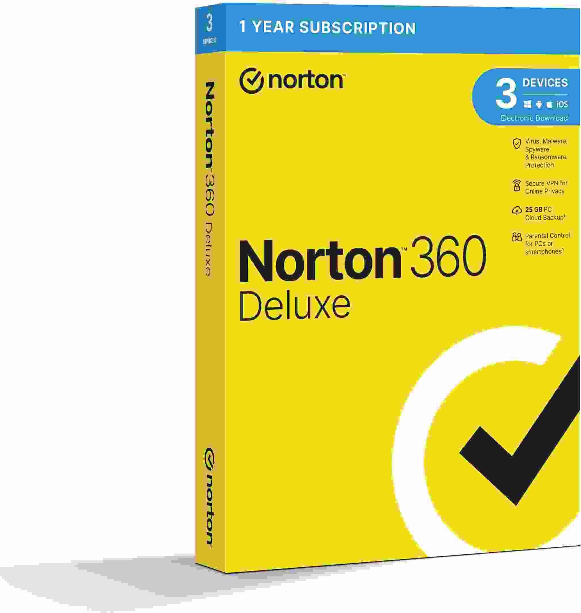 Norton Clipper NORTON 360 DELUXE 25GB +VPN 1 uživatel pro 3 zařízení na 1 rok BOX