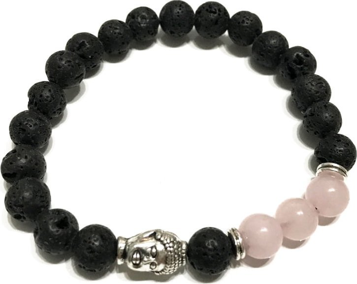 Lovrin Bransoletka z kamieniami wulkanicznymi - Budda Różowy Kwarc