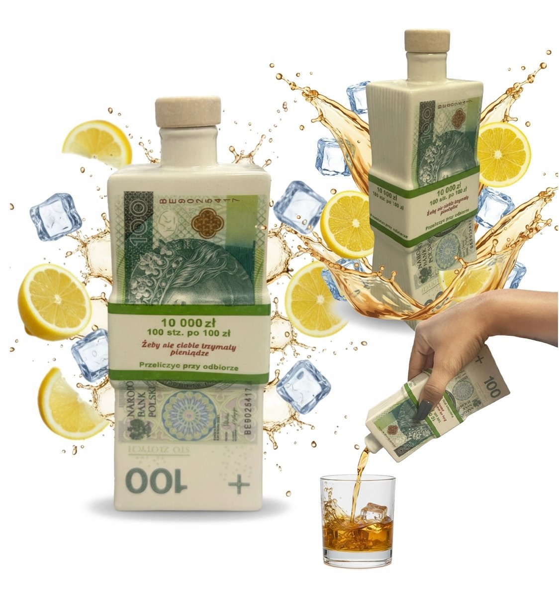 Bimberek Butelka Ceramiczna 350ml BANKNOT Na Alkohol Wódkę Nalewkę