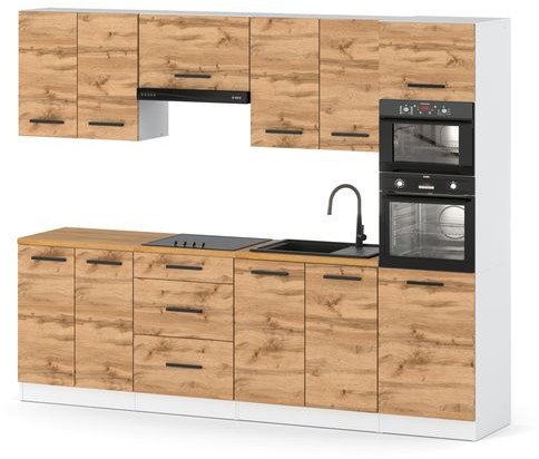 Kuchnia Nowoczesna Drewniana Pojemna Modułowa Słupek 2.6m Biały Dąb Wotan