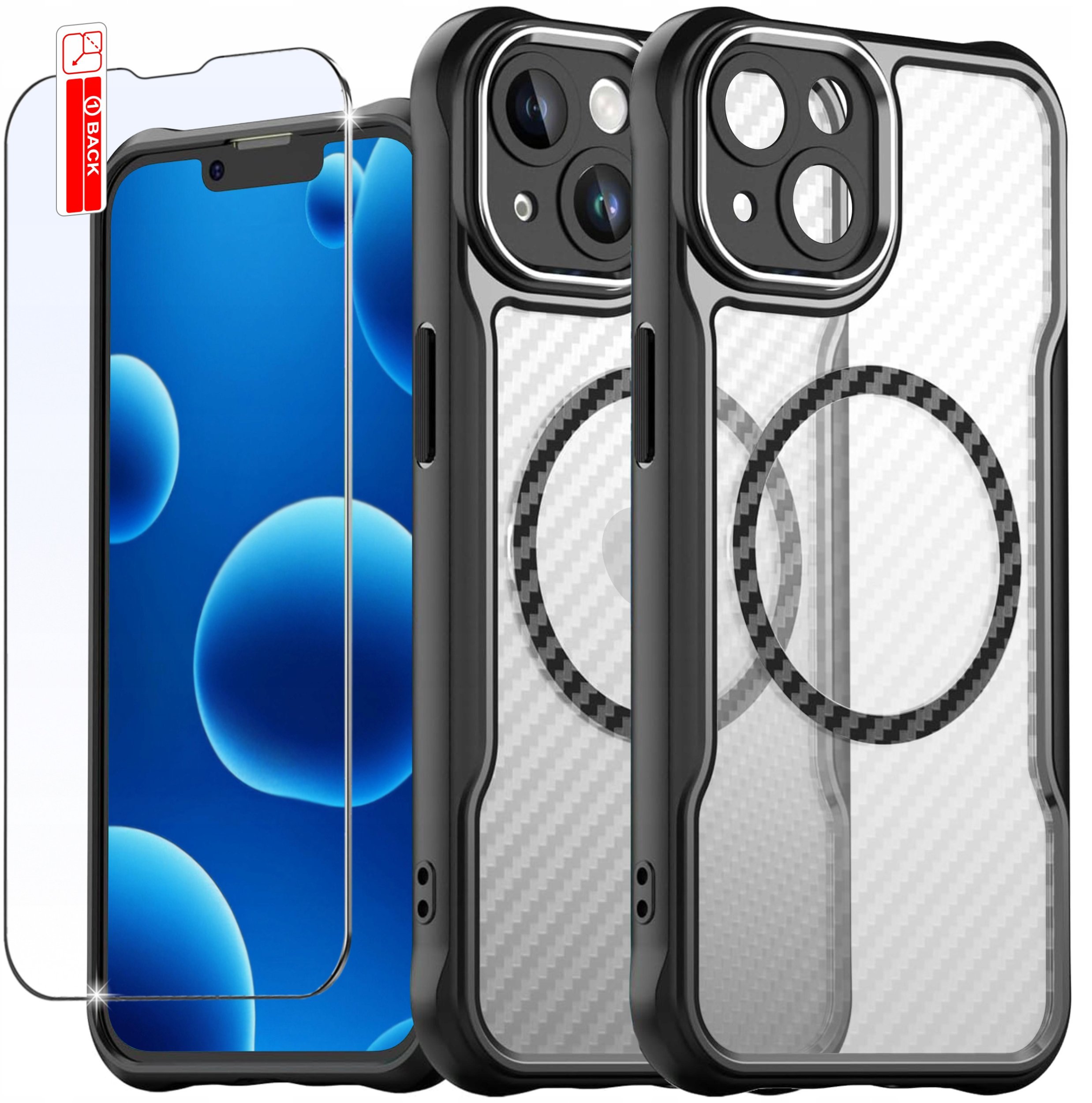 Etui do iPhone 14 |do MagSafe, Czarne Matowe, Trwałe, Wzmacniane| + Szkło