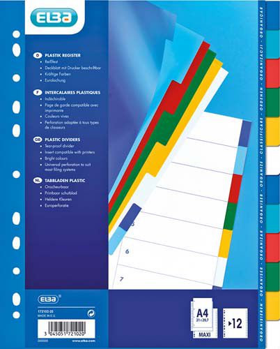 Elba Przekładki kolorowe A4+ 12szt. (E17210220)