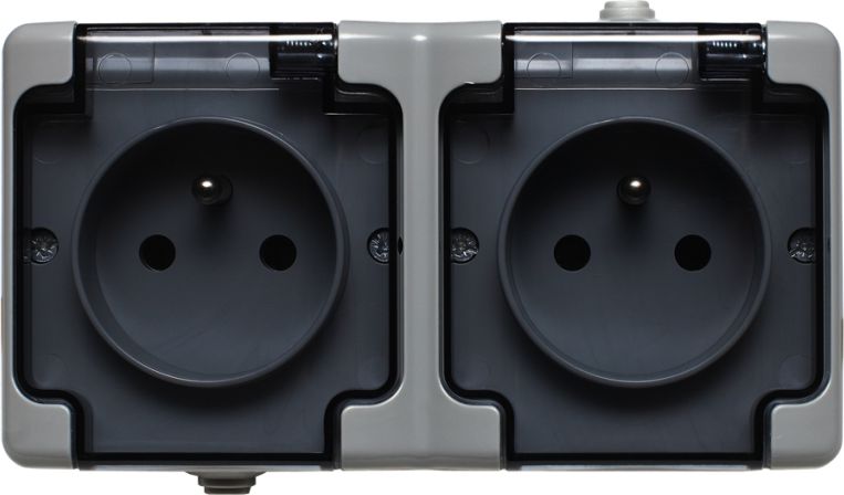 KOS BRYZA Gniazdo hermetyczne podwójne z/u IP54 z klapką dymną szare (180036)