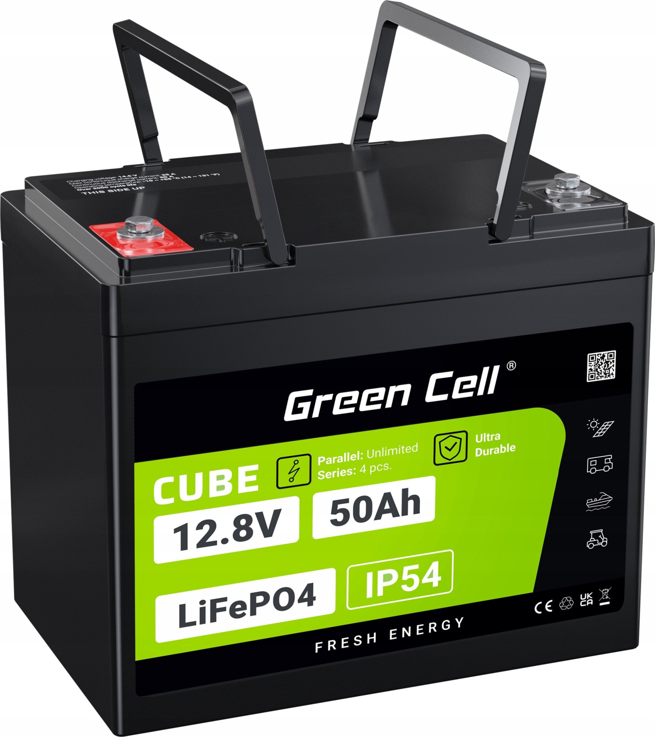 Green Cell Green Cell CUBE Akumulator LiFePO4 50Ah 12.8V 640Wh Litowo-Żelazowo-Fosforanowy do Kampera, Wózka golfowego,Elektrowni wiatrowej