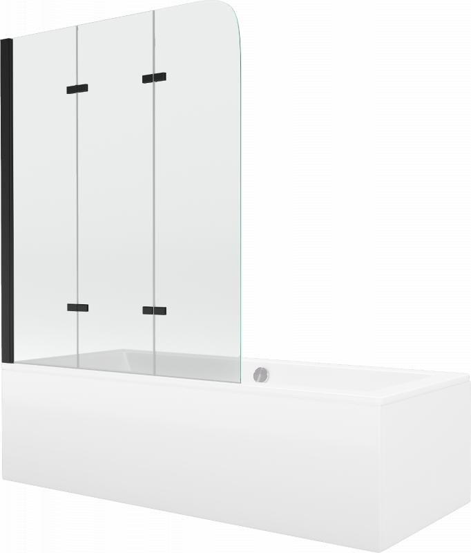 Wanna Mexen Mexen Cube wanna prostokątna 180 x 80 cm z obudową i parawanem 3-skrzydłowym 120 cm, transparent, czarny - 550518080X9012037000