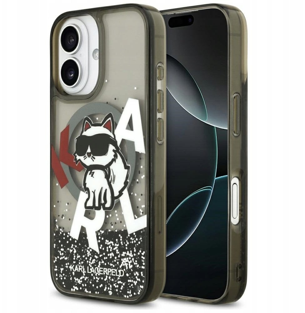 Etui Karl Lagerfeld Liquid Glitter Choupette Logo MagSafe do iPhone 17 czarny
