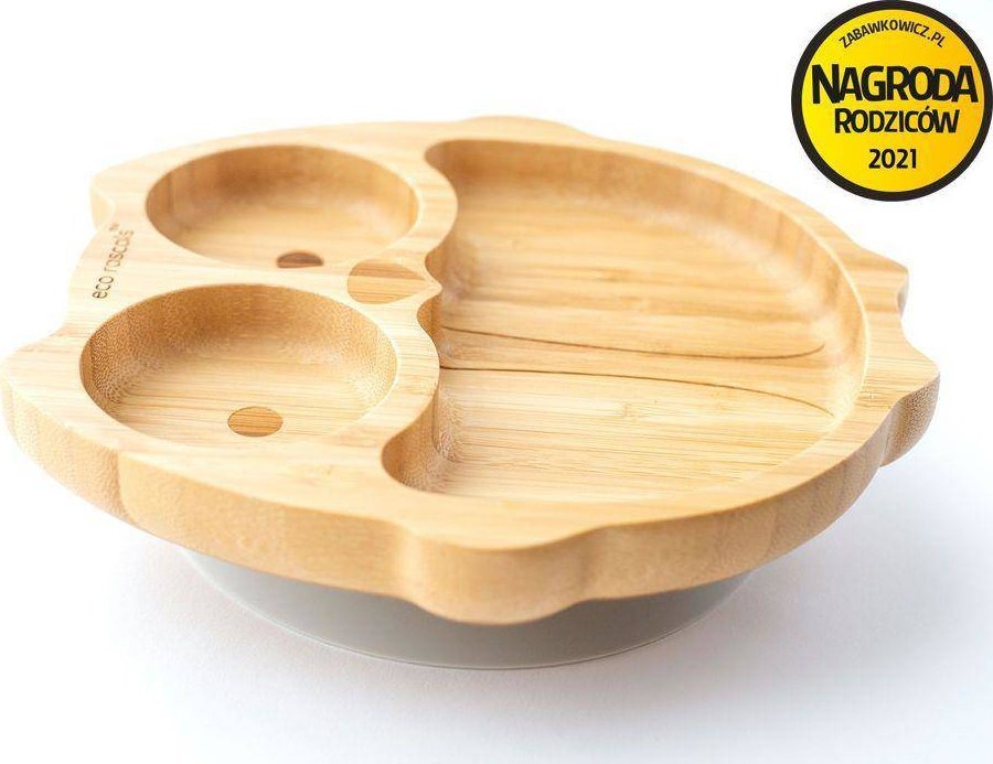 ECO RASCALS ECORASCALS Miseczka Bambusowa szara Sowa zprzyssawką one size
