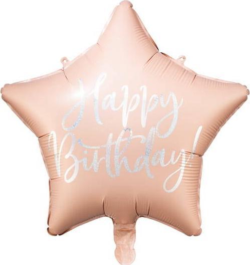 Party Deco Balon foliowy Happy Birthday, 40cm, jasny pudrowy róż