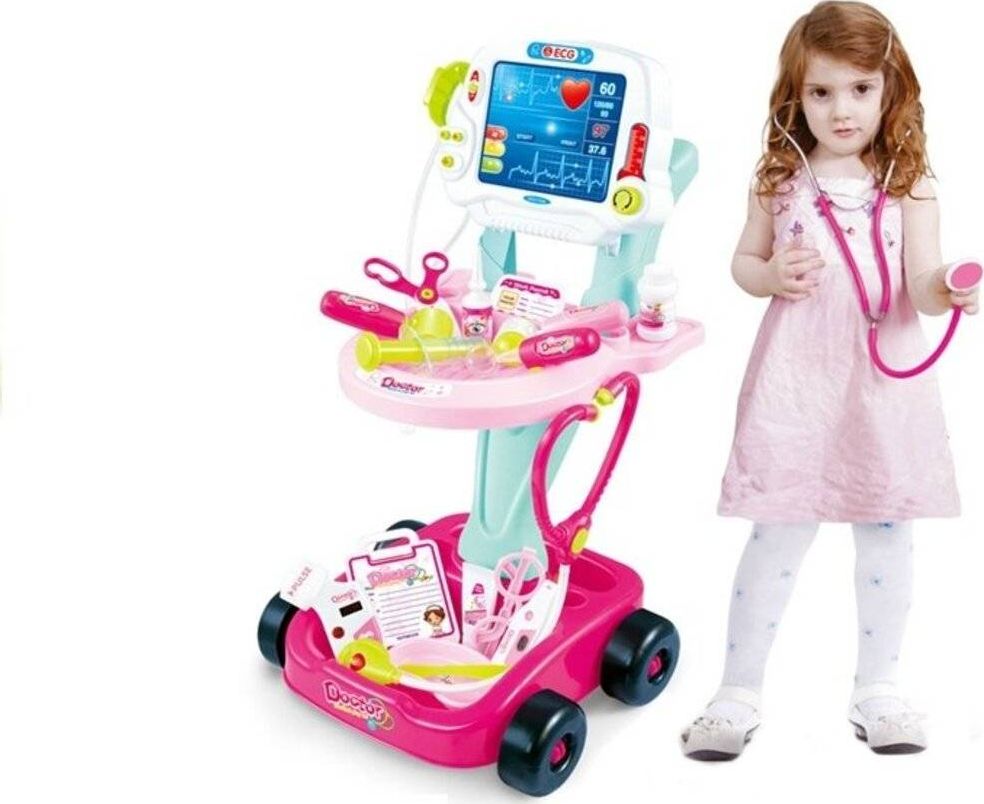 KIK Wózek Lekarski Dla Dziewczynki Z Akcesoriami Różowy