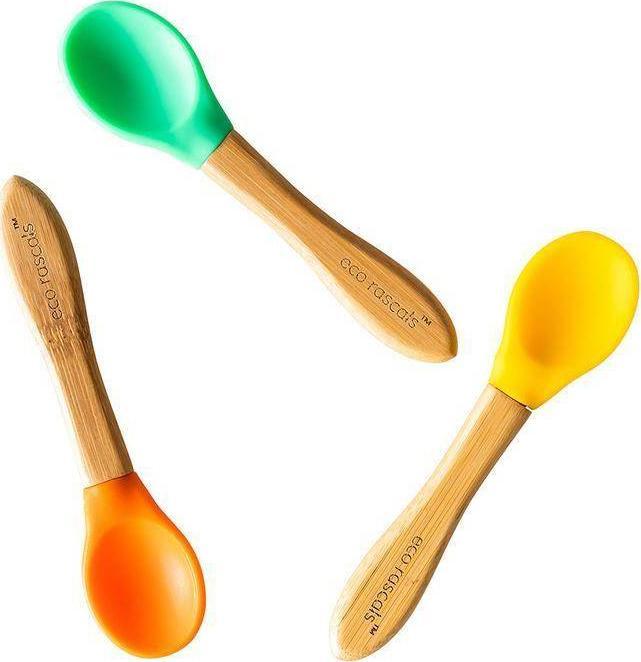 ECO RASCALS ECORASCALS Zestaw łyżeczek bambusowa z silikonową nakładką 3 SZT MIX(żółta, pomarańczowa, zielona) one size