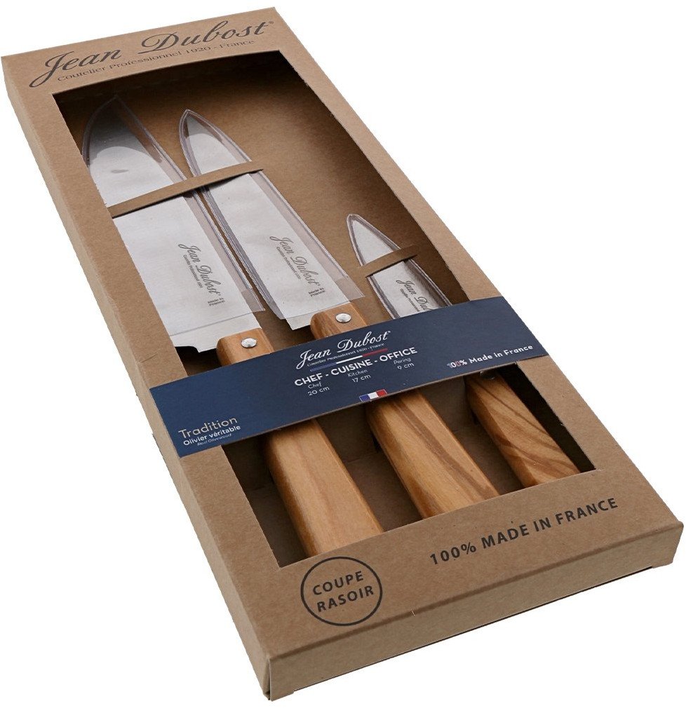 Zestaw 3 noży kuchennych - drewno oliwne - pudełko L'ELYSEE / Jean Dubost