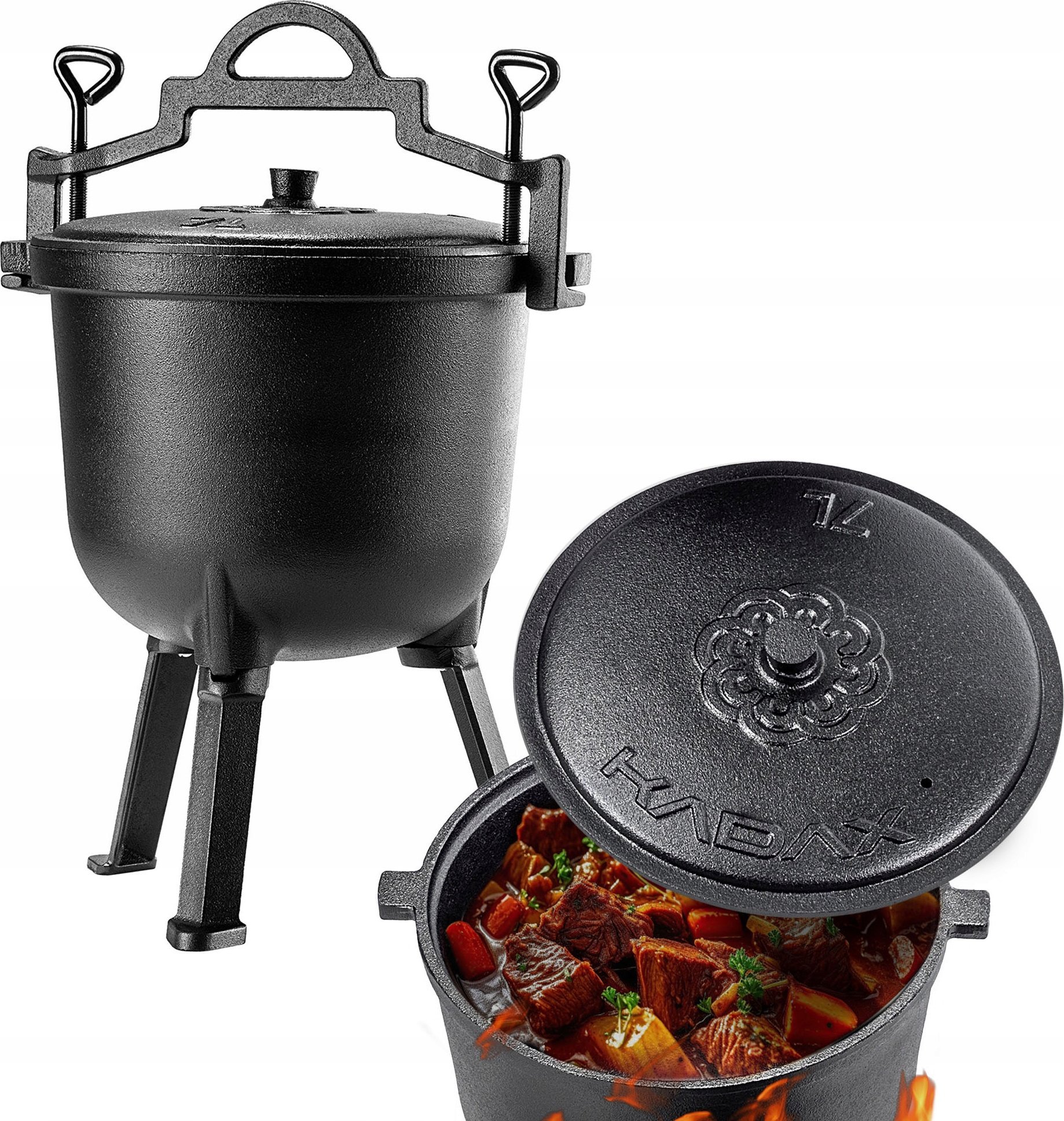 Kadax KADAX Kociołek Żeliwny 7L Myśliwski Garnek Na Ognisko Grill Do Pieczonek