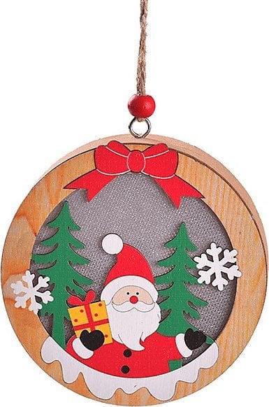 Lampka Świąteczna Drewniana Mikołaj - Okrągła