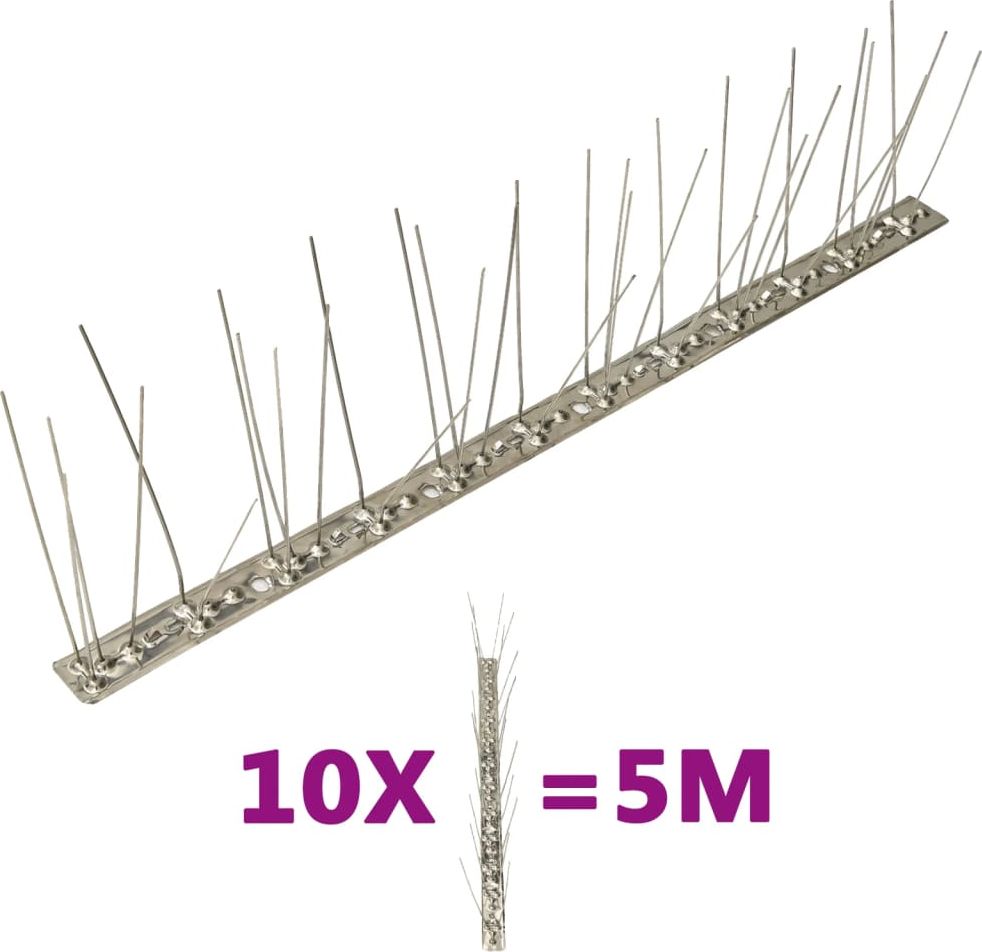 vidaXL Kolce przeciw ptakom 5 rzędów stal nierdzewna 10 szt.