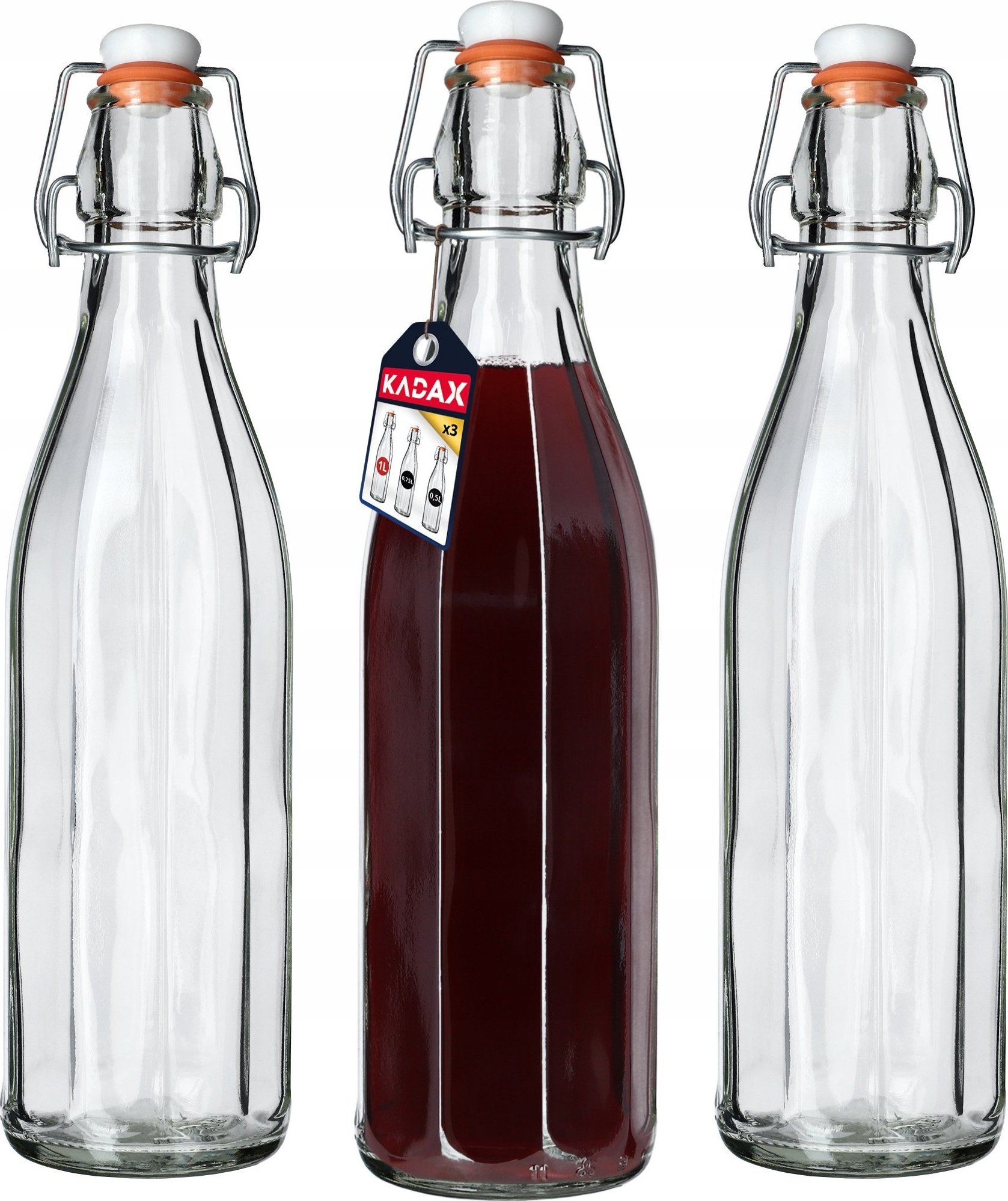 Kadax Szklana Butelka Z Korkiem Na Olej Wodę Sok 1L 3szt