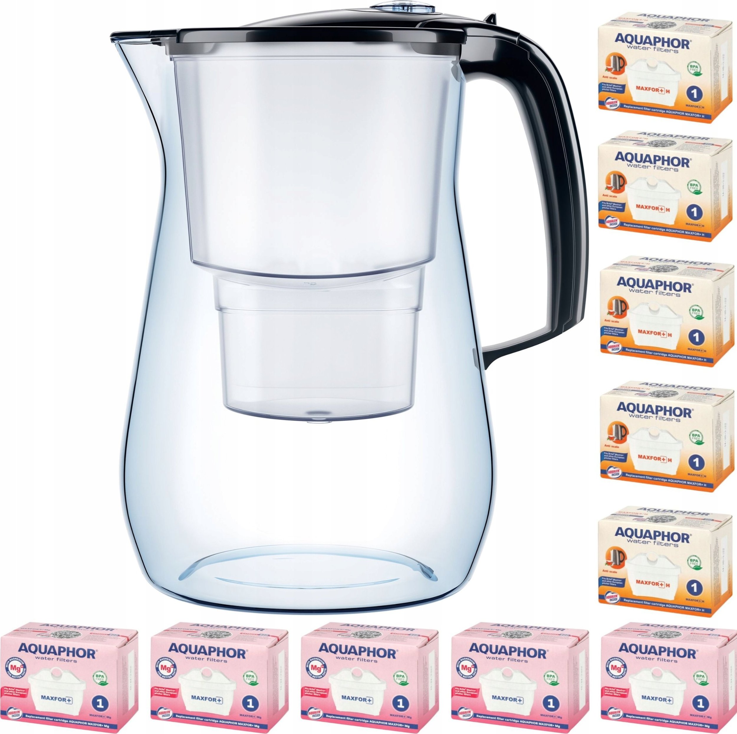 Dzbanek filtrujący Aquaphor Dzbanek filtrujący Onyx 4,2 l + 10 wkładów (5Mg +5H), czarny