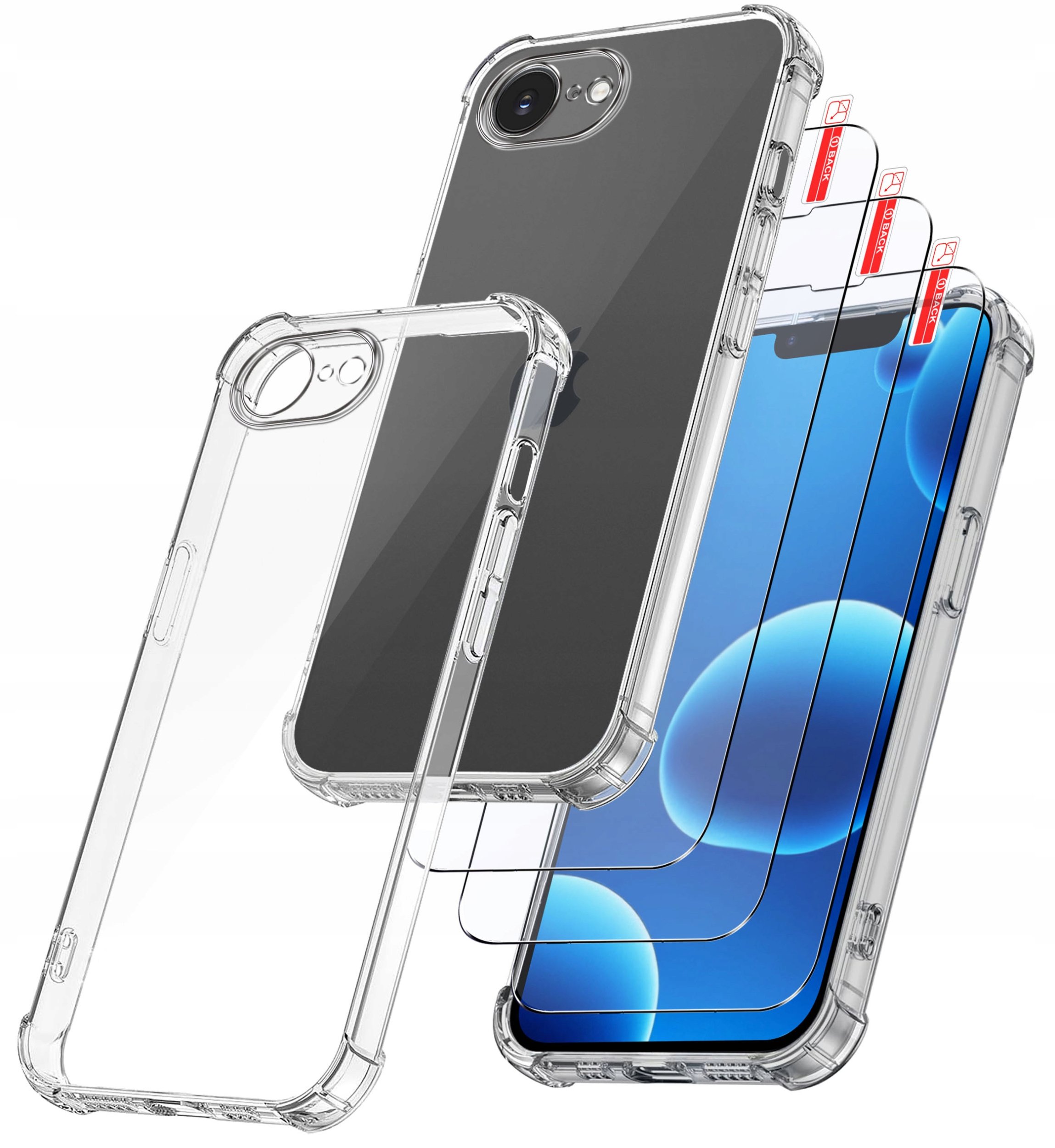 ZESTAW Etui do iPhone 16e ANTI-SHOCK CLEAR 3 SZTUKI SZKŁO 9H