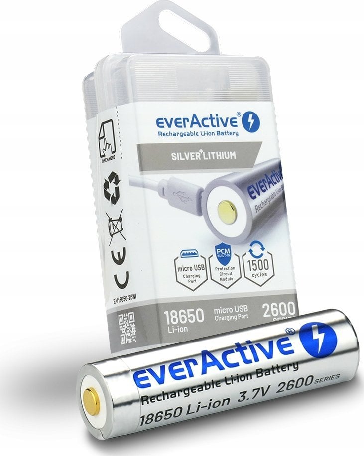 EverActive Akumulator everActive 18650 3,7V Li-ion 2600mAh micro USB z zabezpieczeniem BOX