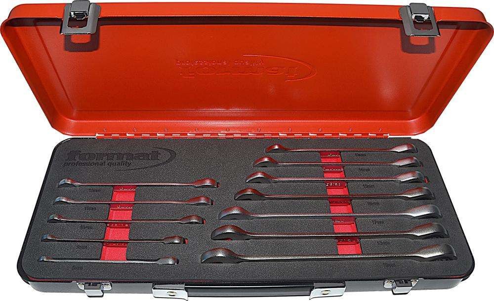 Zestaw kluczy z grzechotką prostych 8-19mm 12-częściowy w metalowej walizce FORMAT