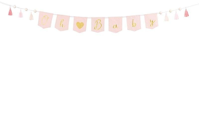 Baner Oh baby z frędzlami jasny różowy 2.5m