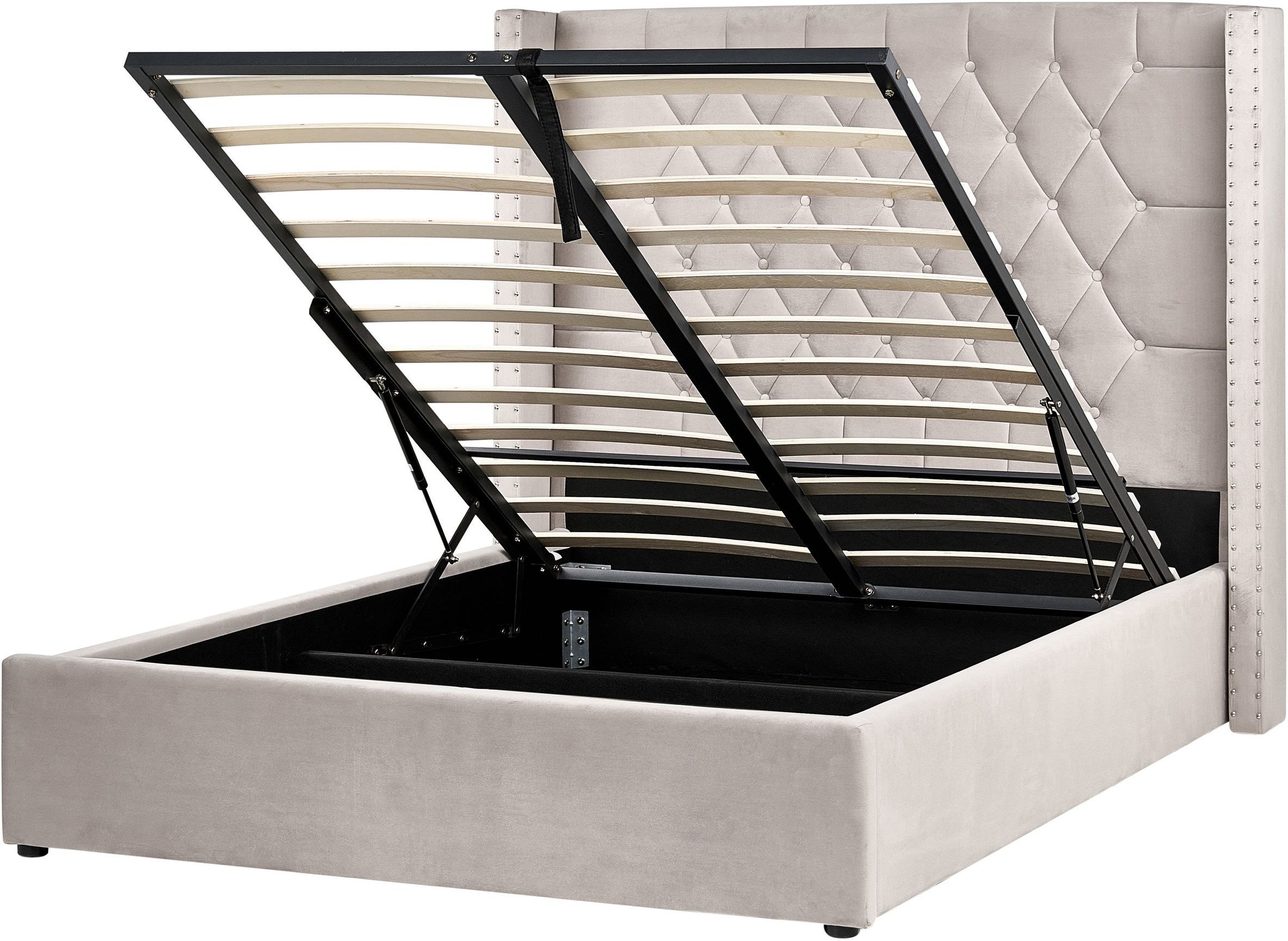 Łóżko z pojemnikiem Welur LUBBON 140 x 200 cm Beżowoszary