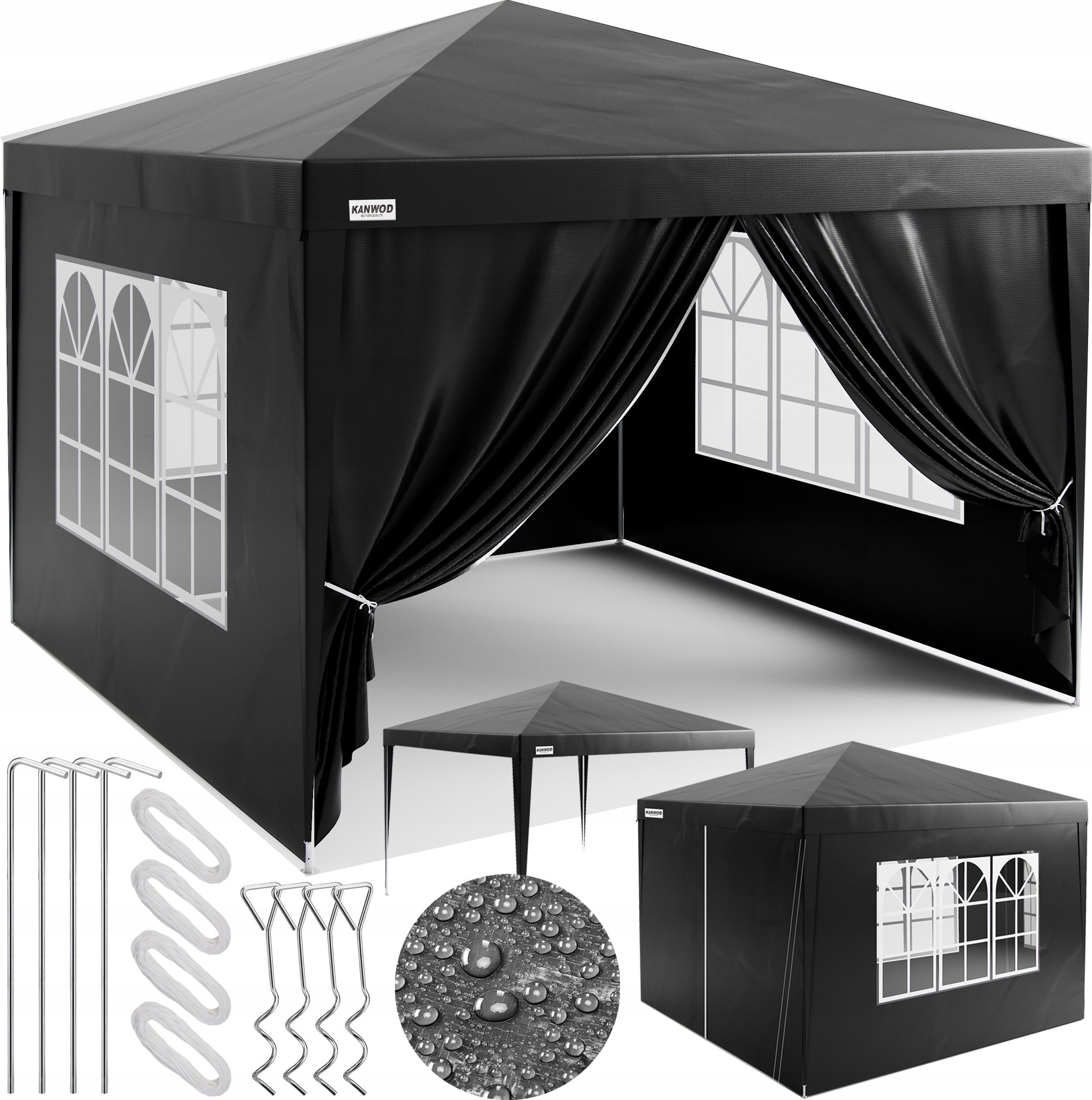 Kanwod Pawilon Ogrodowy Namiot Handlowy 300 Cm X 300 Cm + 4 Ścianki Boczne Okna
