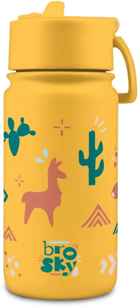 Brosky Kids Żólta butelka na wodę dla dzieci w lamy 450ml