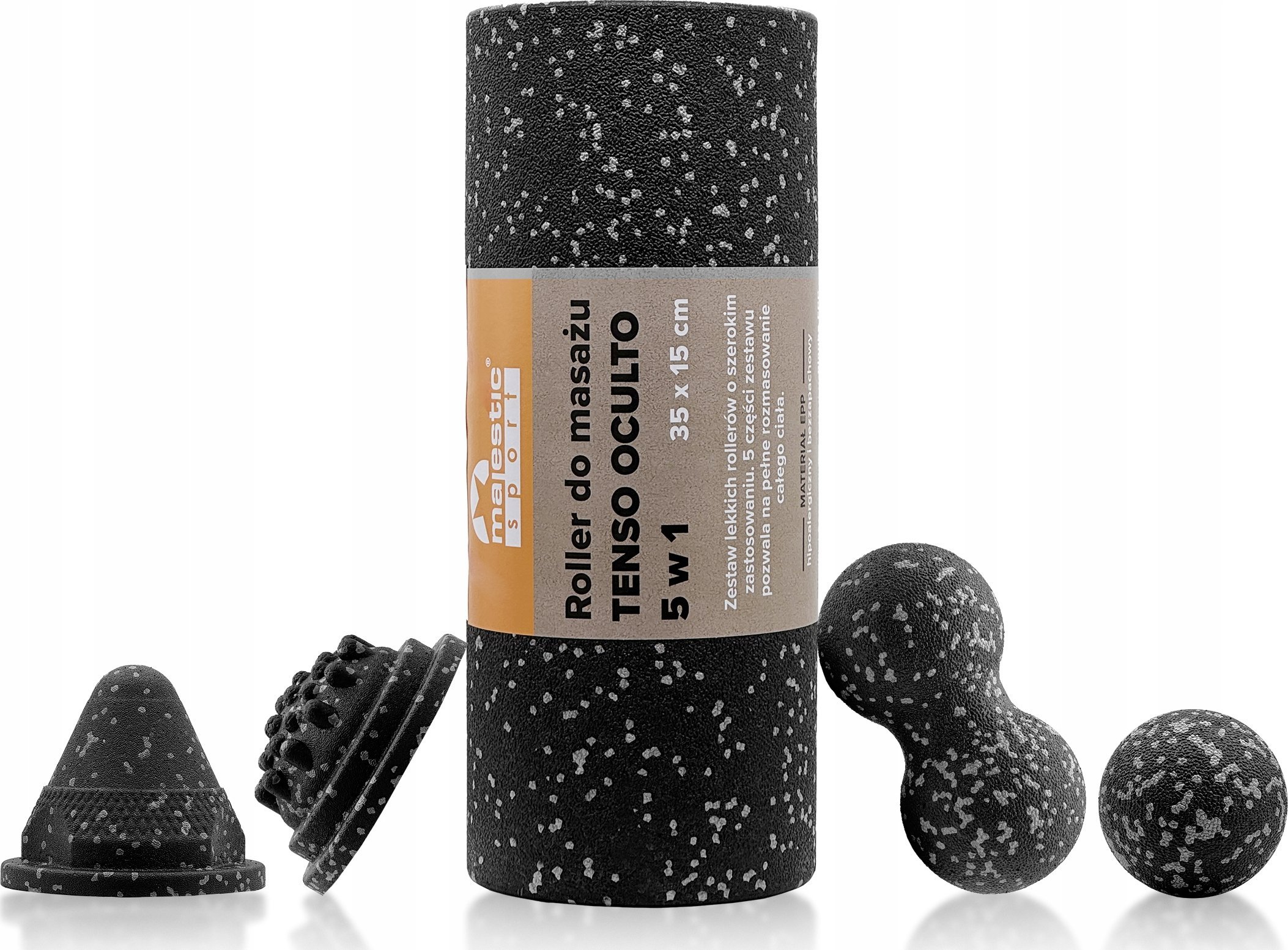Roller do masażu Majestic Sport TENSO OCULTO 5w1 35x15 cm czarno-szary